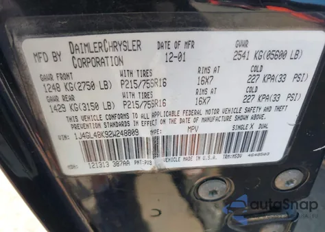 2002 Jeep Liberty Sport z USA, uszkodzony, nr VIN 1J4GL48K92W248809